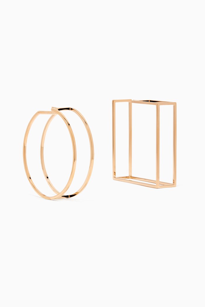 

Les Créoles Rond Carré Geometric Hoop Earrings, Gold