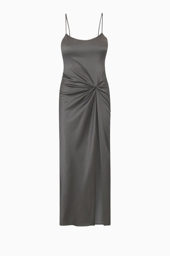 Silk Sleep Slip with High Slit, Silver