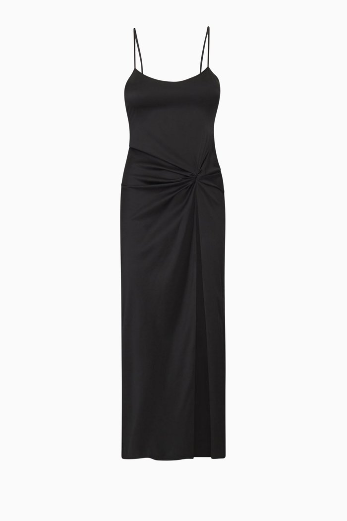 Silk Sleep Slip with High Slit, Black