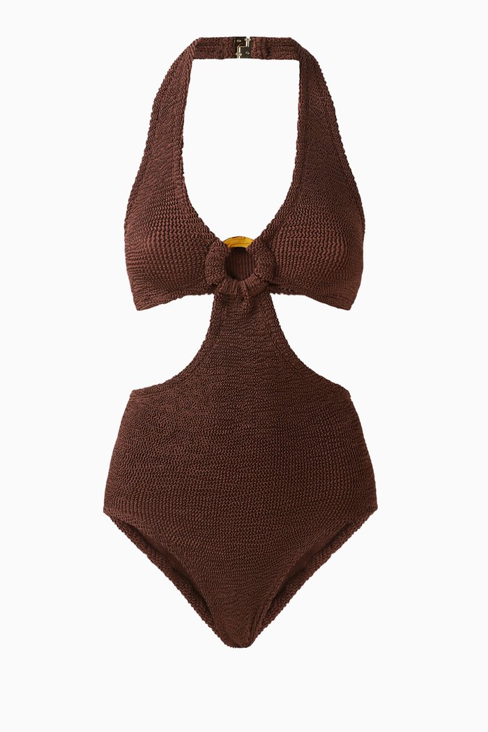 Ursula Halterneck One-piece Swimsuit in Original Crinkle™, Brown