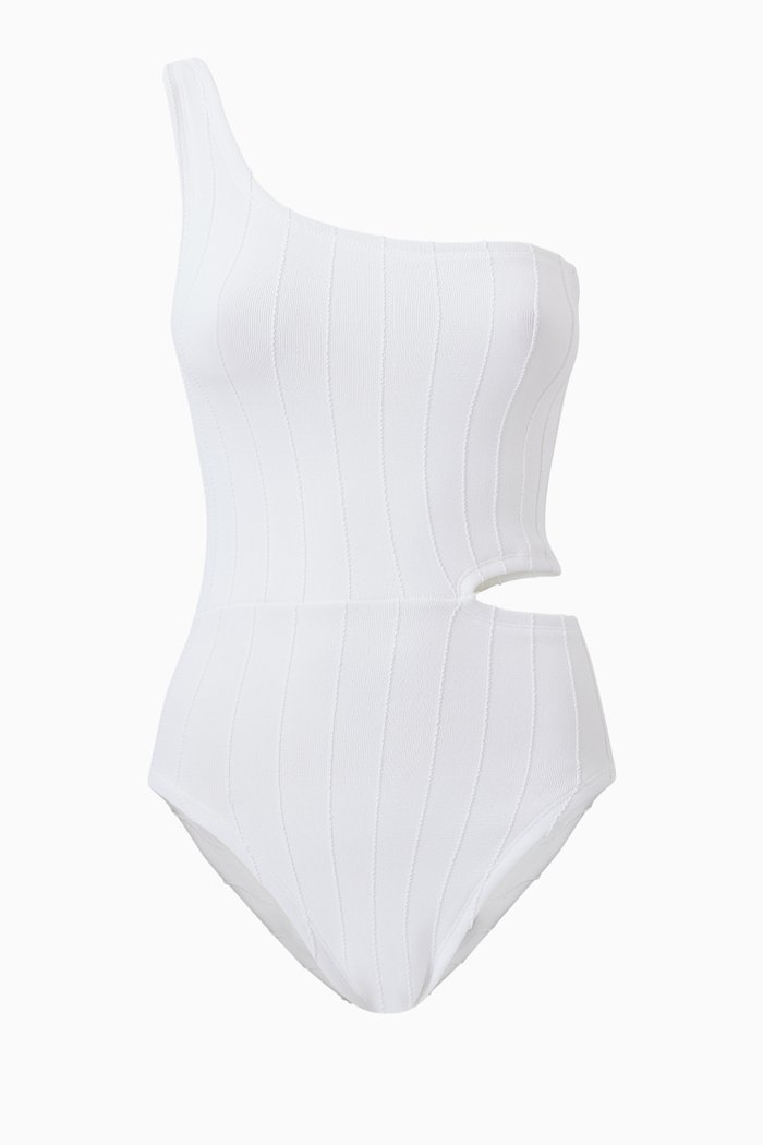

Lena One Shoulder Swimsuit in Nile, White