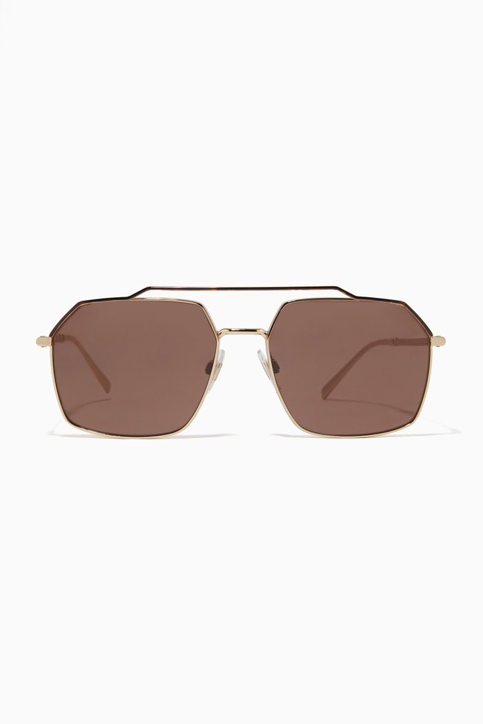 

Gros Grain Square Sunglasses in Metal, Gold