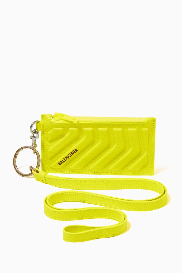 

Card Case on Keyring in Grained Calfskin, Yellow