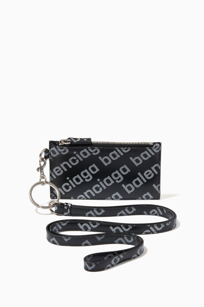 

Cash Card Case on Keyring in Reflective Printed Shiny Smooth Calfskin, Black