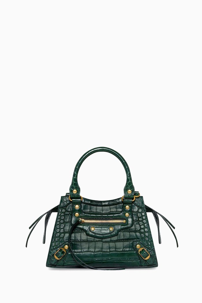 

Neo Classic Small Top Handle Bag in Croc-embossed Calfskin, Green