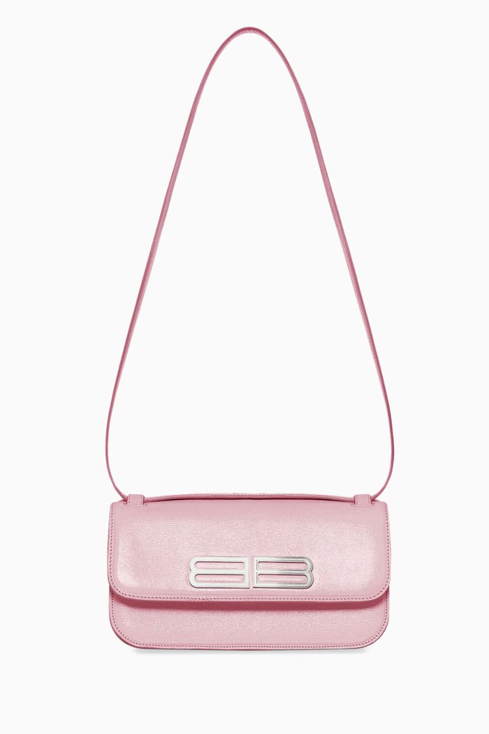 

Small Gossip Shoulder Bag in Stripe-embossed Leather, Pink