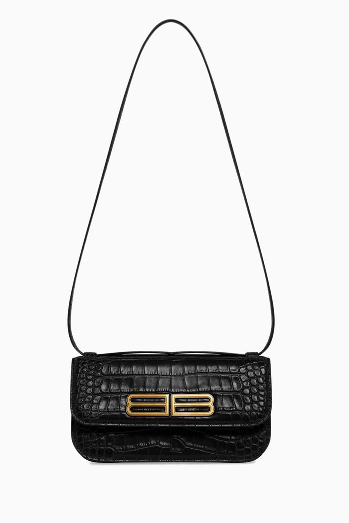 

Small Gossip Shoulder Bag in Croc-embossed Leather, Black