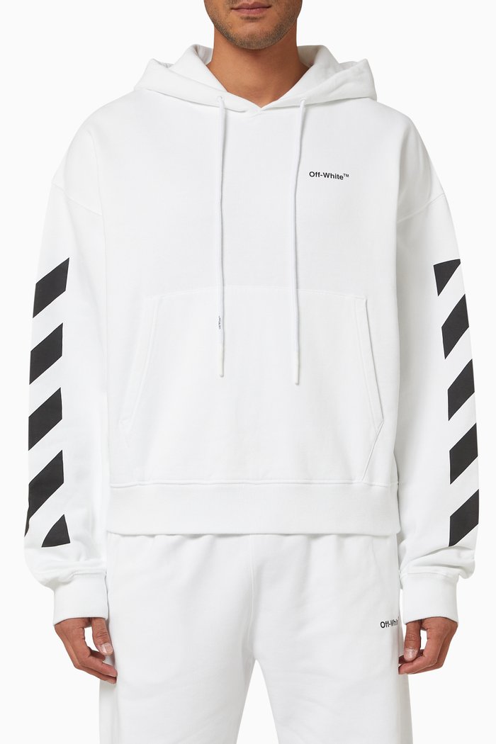 Diagonals Helvetica Oversized Hoodie in Cotton, White