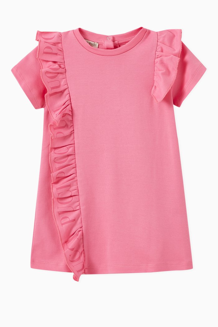 

Side Ruffle Dress in Cotton, Pink