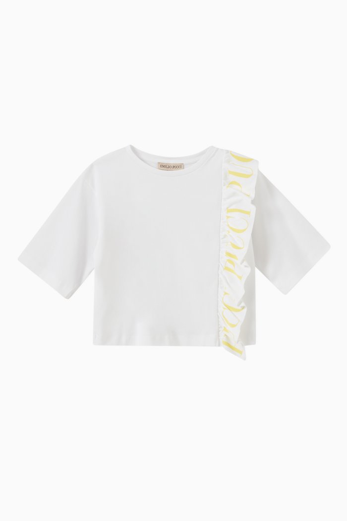 

Side Ruffle T-shirt in Cotton, White