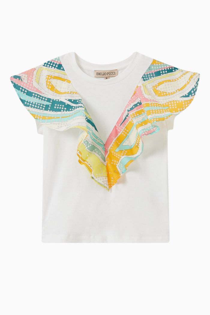 

Lance Print Frill Trim T-shirt, White