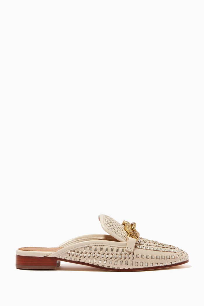 

Jessa Loafers in Smooth & Metallic Woven Leather, Neutral
