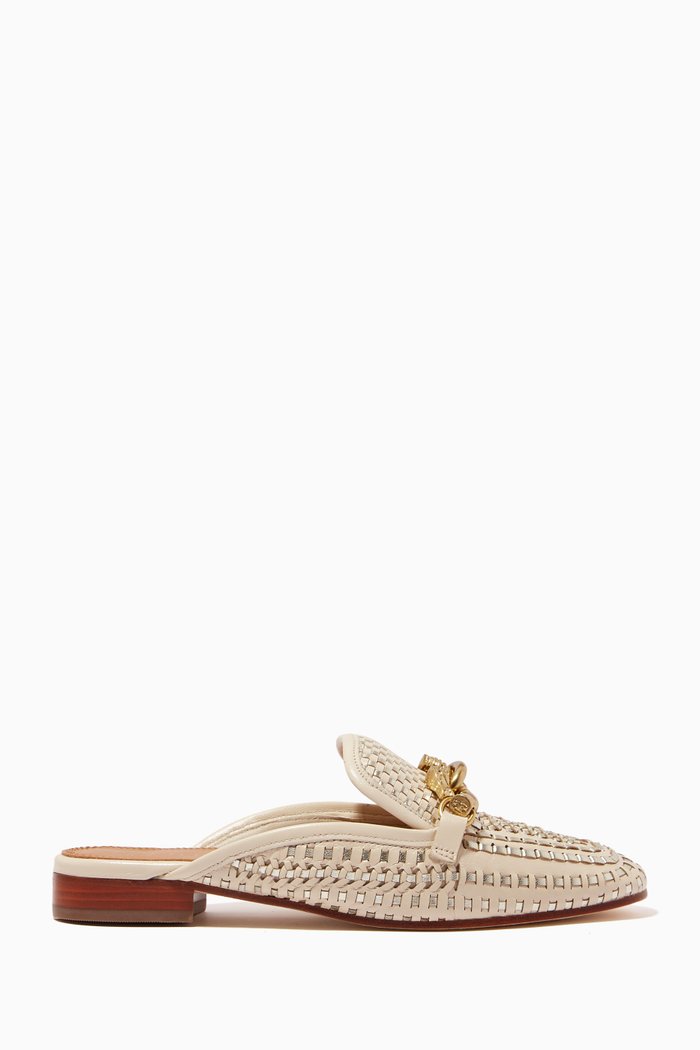 

Jessa Loafers in Smooth & Metallic Woven Leather, Gold