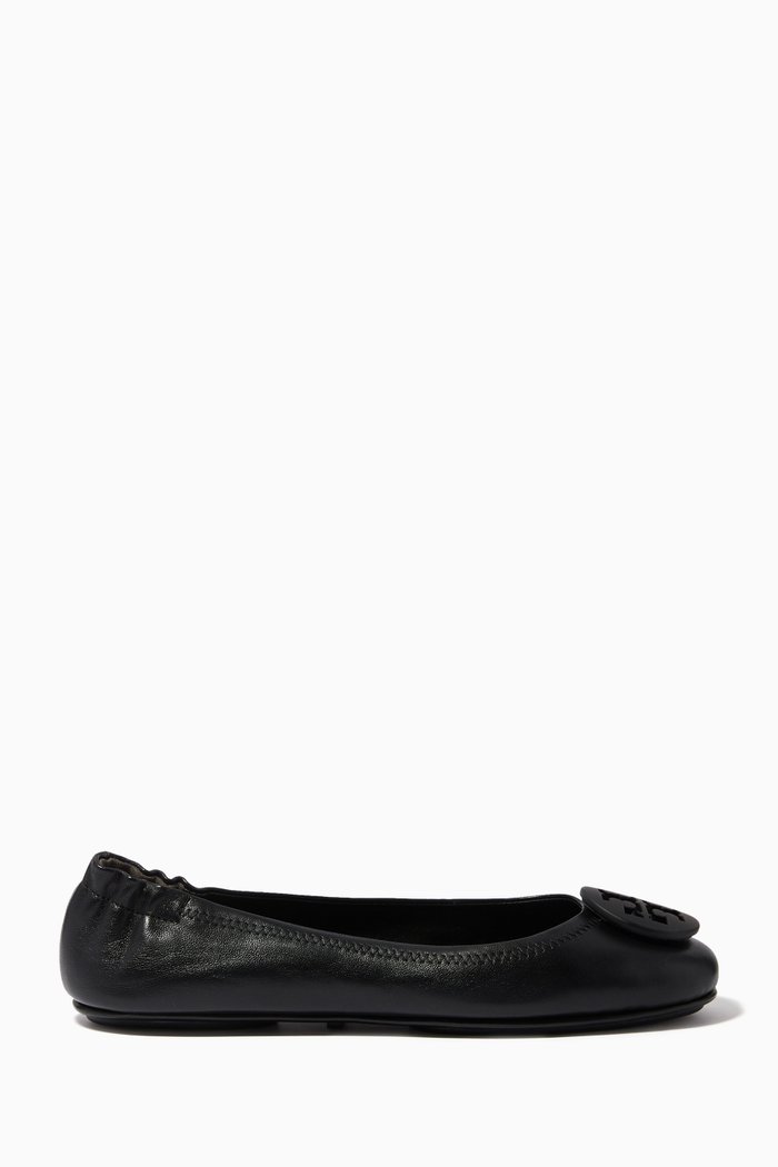 

Minnie Travel Ballet Flats in Leather, Black