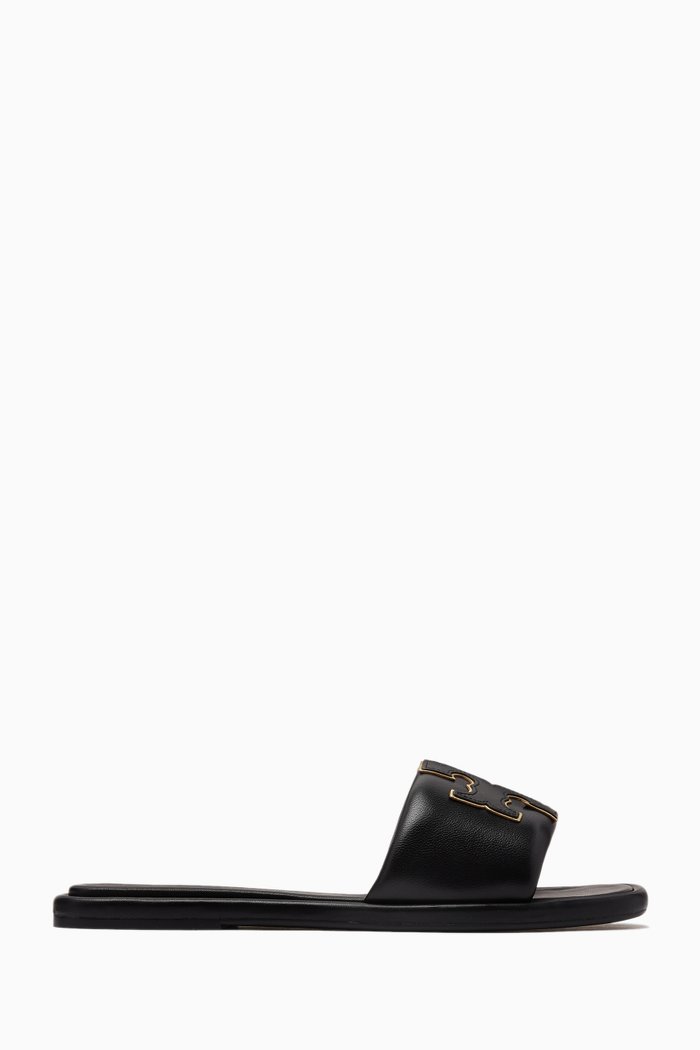 

T Sport Slide Sandals in Leather, Black
