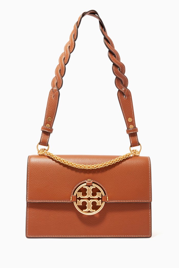 Miller Shoulder Bag in Grained Leather, Brown