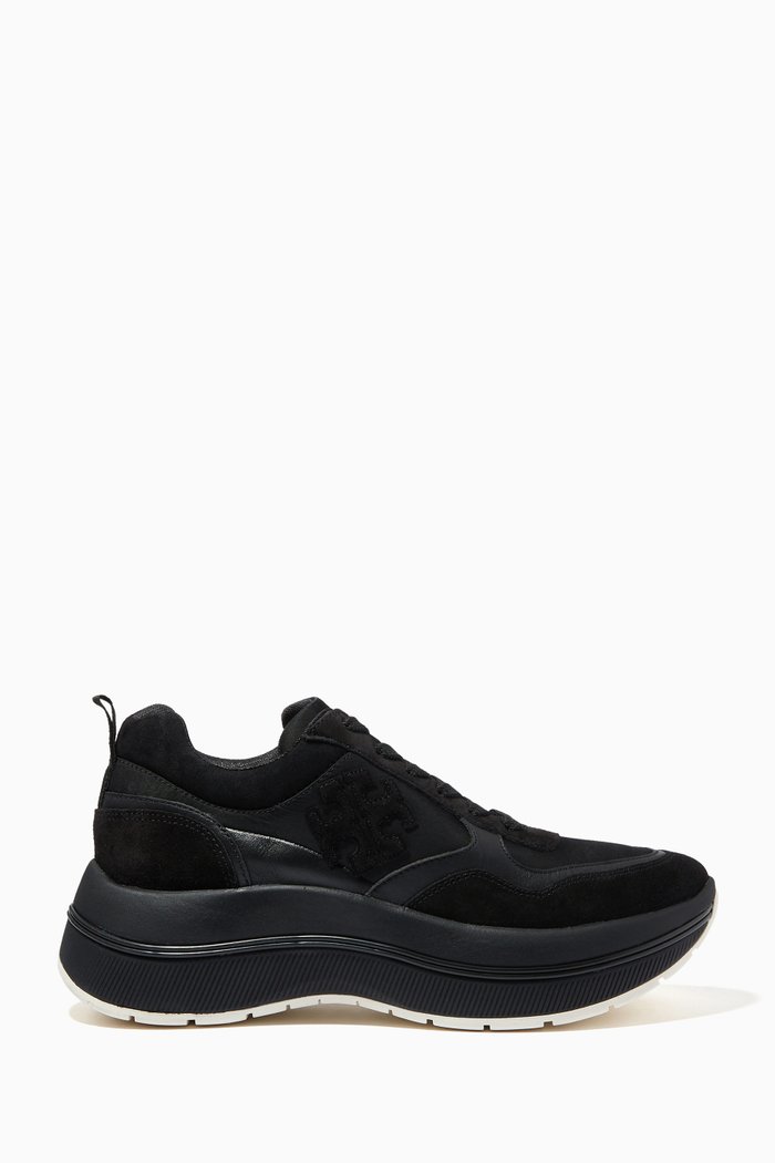 

Flatform Sneakers in Nylon & Suede, Black