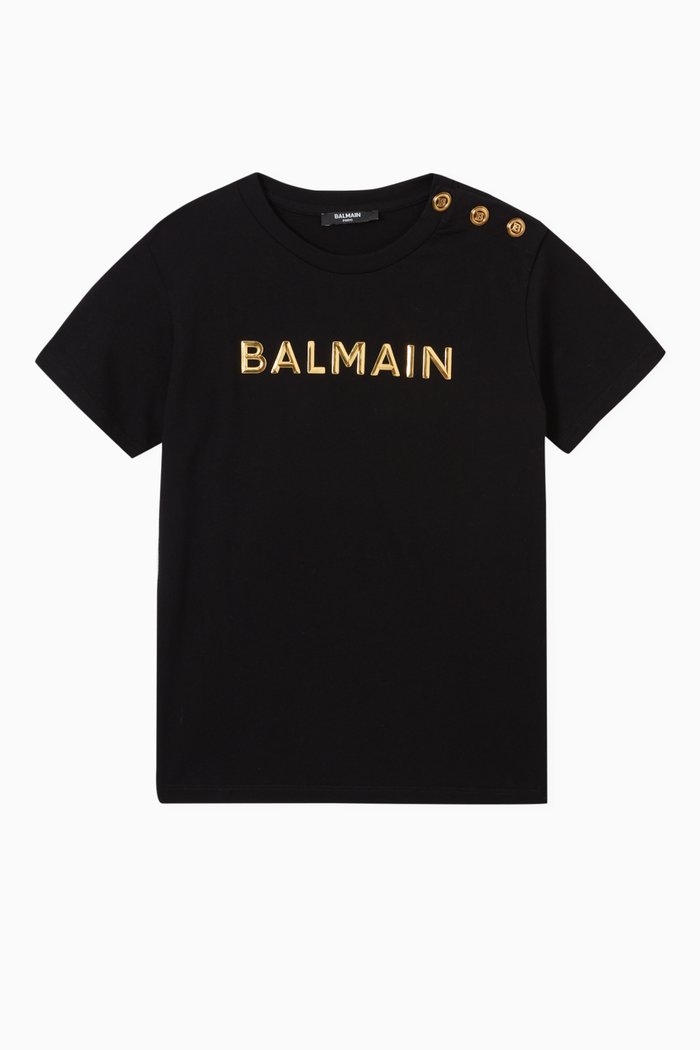 

Embossed Button T-shirt in Cotton, Black