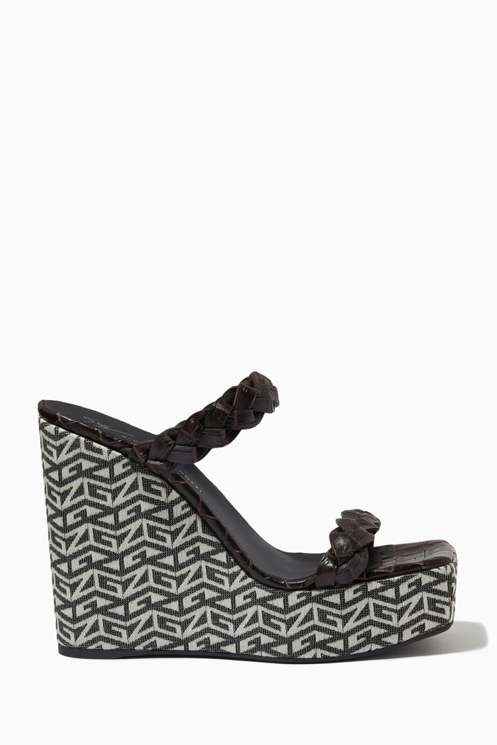 

Eugenia Monogram Wedge Mules in Crocodile-print Leather, Black