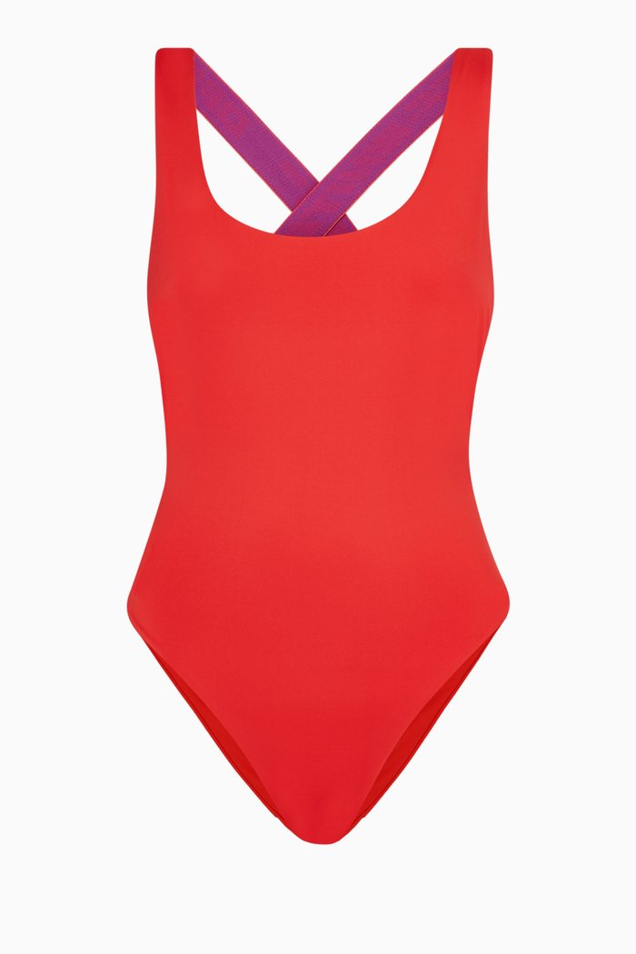 

Logo Band Swimsuit in Recycled Technical Fabric, Red