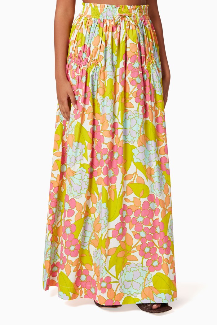 Drawstring Maxi Skirt in Sustainable Cotton, Multicolour