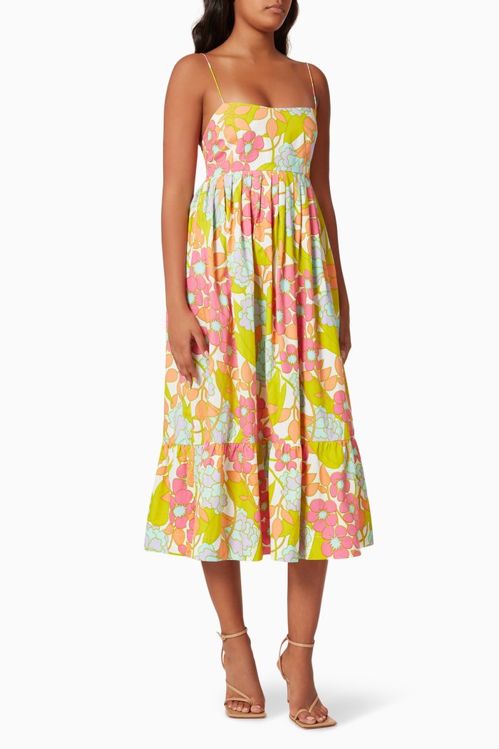 

Floral Print Midi Dress in Sustainable Cotton, Multicolour