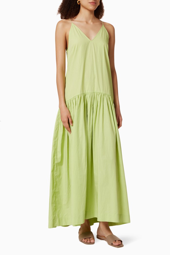 

Drop Waist Maxi Dress in Sustainable Cotton, Green