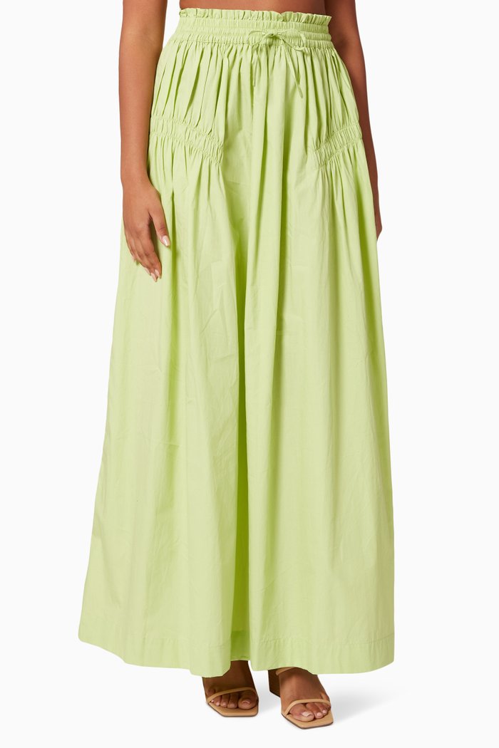 

Drawstring Maxi Skirt in Sustainable Cotton, Green