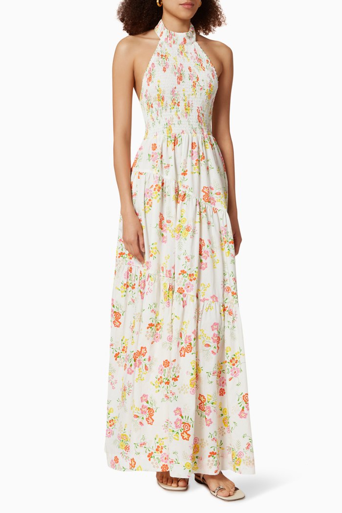 

Shirred Maxi Dress in Sustainable Cotton, White