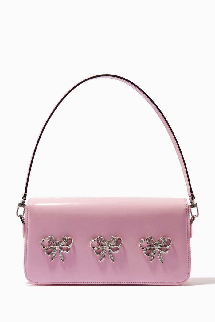 

Medium Triple Bow Baguette Bag in Leather, Pink