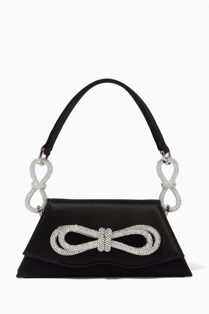 

Mini Samantha Double Bow Shoulder Bag in Satin, Black