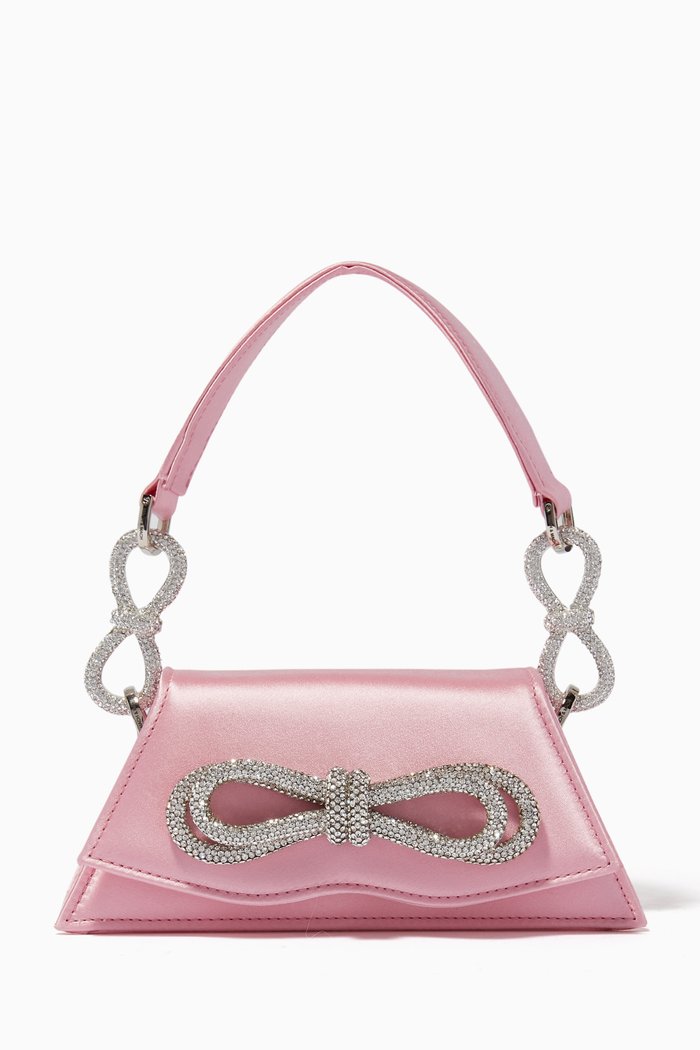 

Mini Samantha Double Bow Shoulder Bag in Satin, Pink