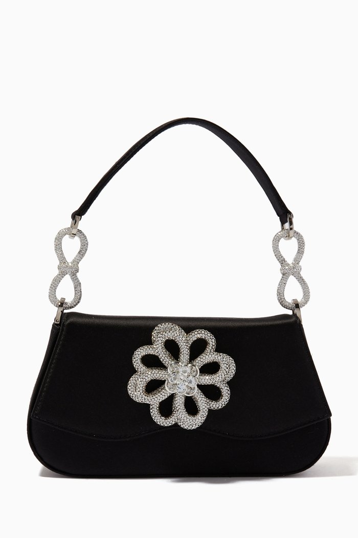 

Medium Flower Shoulder Bag in Satin, Black