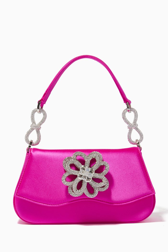 

Medium Flower Shoulder Bag in Satin, Pink