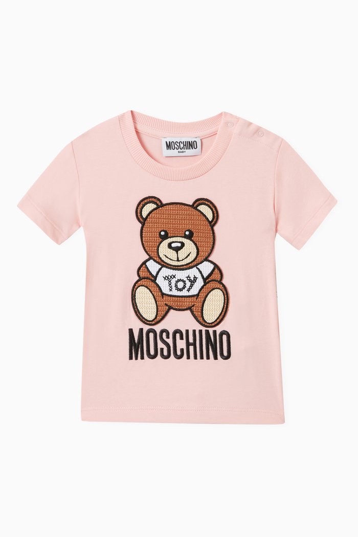 

Embroidered Teddy Mascot T-shirt in Cotton, Pink