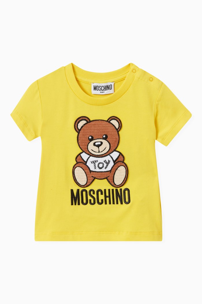 

Embroidered Teddy Mascot T-shirt in Cotton, Yellow
