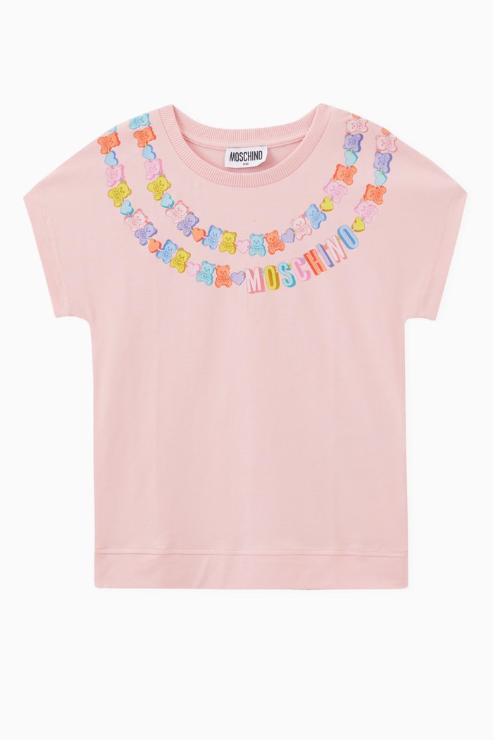 Teddy Logo Print T-shirt in Cotton, Pink