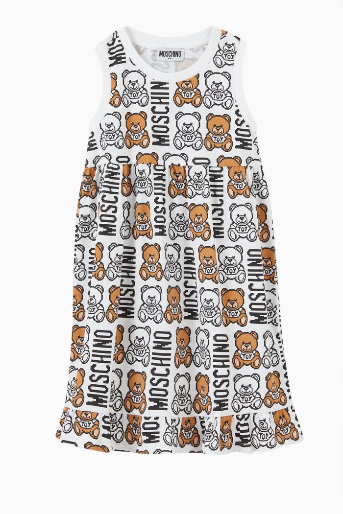 

Teddy Bear Logo Dress in Cotton Jersey, White