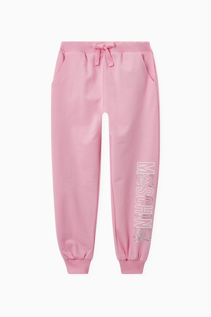 Textured Teddy Bear Logo Sweatpants in Fleece, Pink