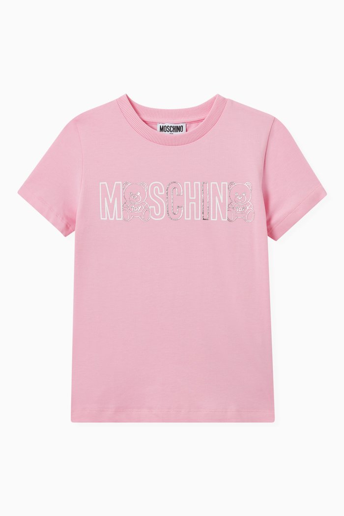 

Textured Teddy Bear Logo T-shirt in Cotton, Pink