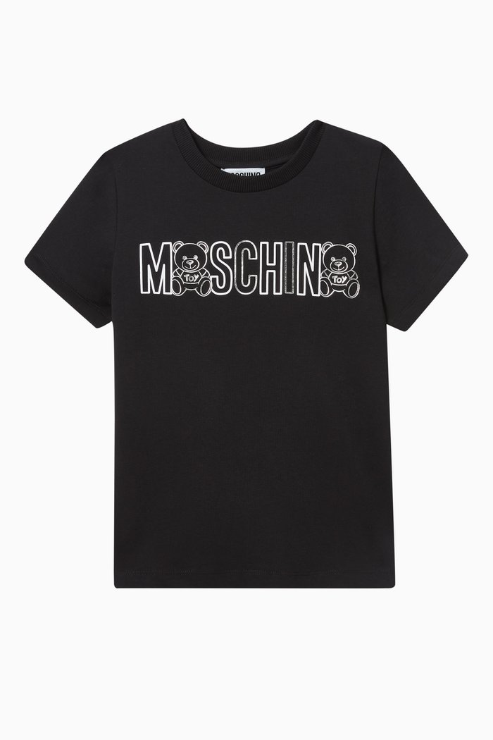

Textured Teddy Bear Logo T-shirt in Cotton, Black