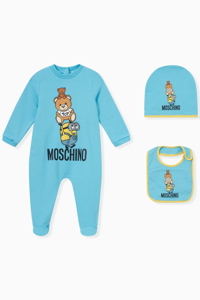 

Minions© Teddy Print Onesie, Hat & Bib Set, Blue