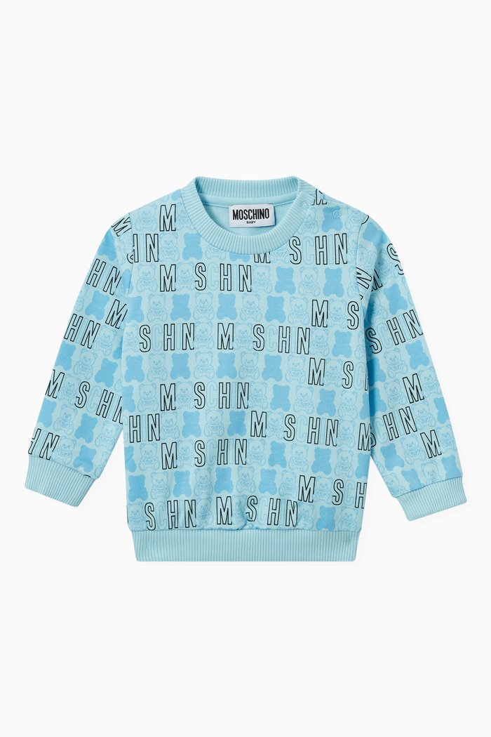 

Teddy Bear Logo Print Sweatshirt in Stretch Cotton, Blue