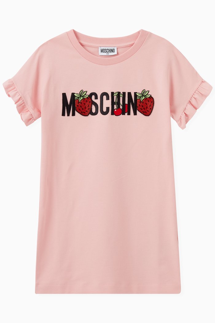 

Embroidered Fruit & Logo Dress in Cotton, Pink