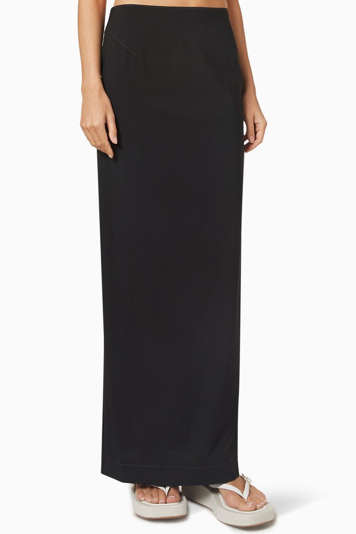 La Jupe Pina Longue in Stretch Virgin Wool, Black