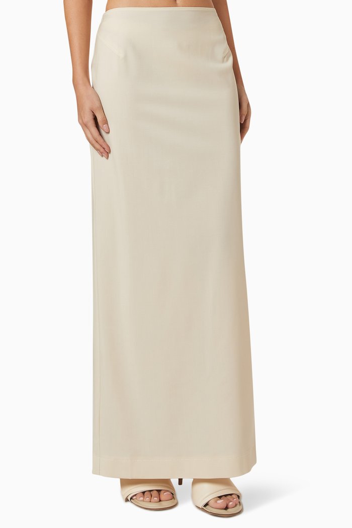 

La Jupe Pina Longue in Stretch Virgin Wool, Neutral