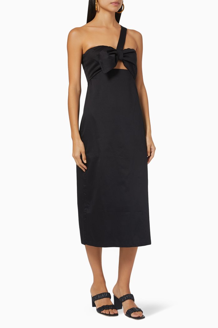 

One Shoulder Midi Dress in Cotton, Black