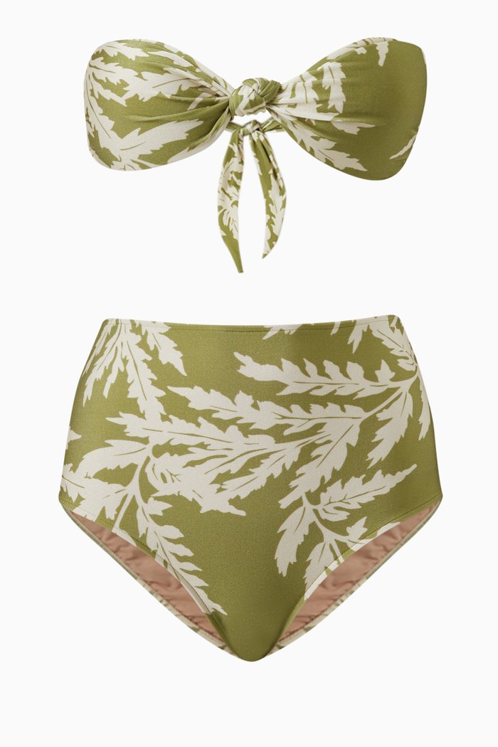 

Classic Foliage Strapless Bikini, Green