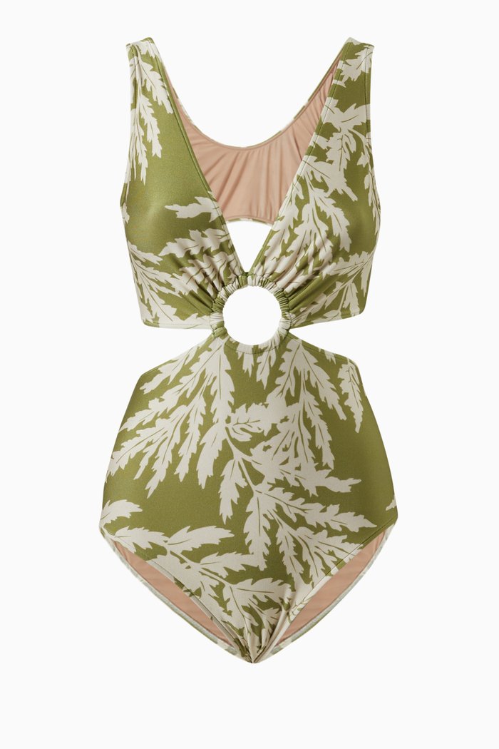 

Classic Foliage Cut Out One Piece Swimsuit, Green