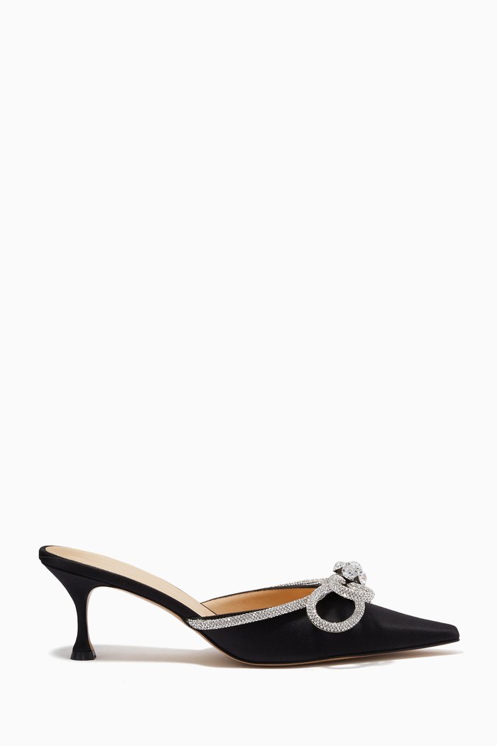 

Double Bow 65 Crystal Mules in Satin, Black